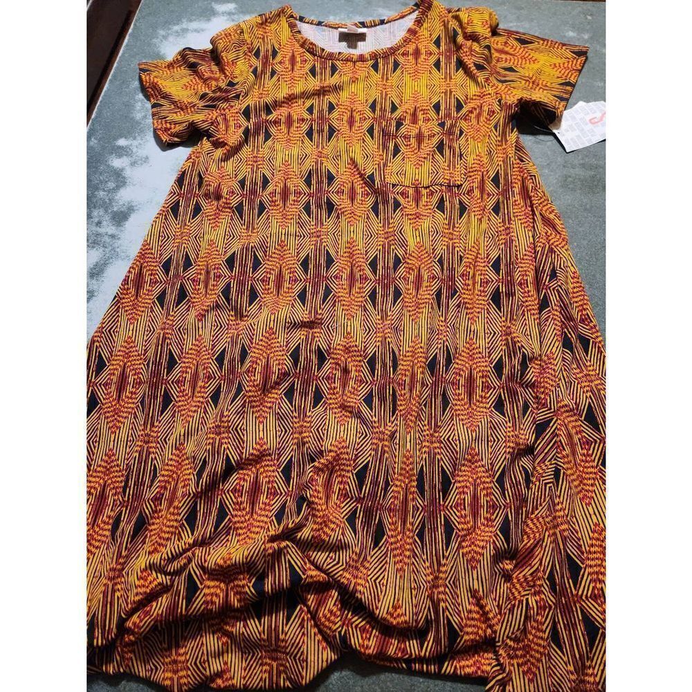 NWT Lularoe yellow,black&red patterned carly dress sz Small